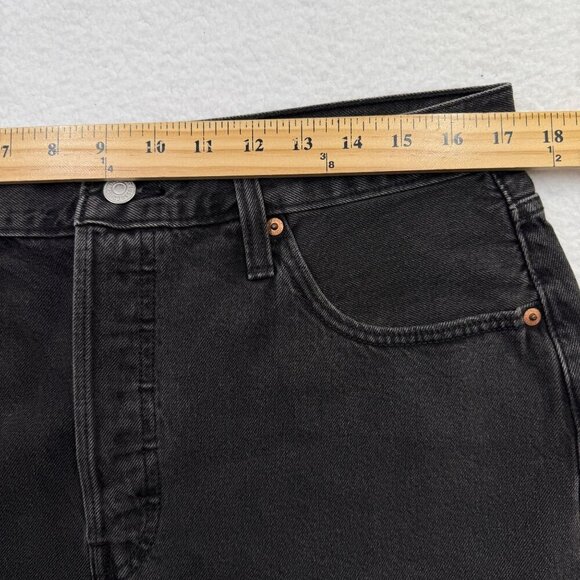 Levis 501 Black Cut Off Button Fly Jean Shorts High Rise Western Womens W32 - Picture 10 of 12